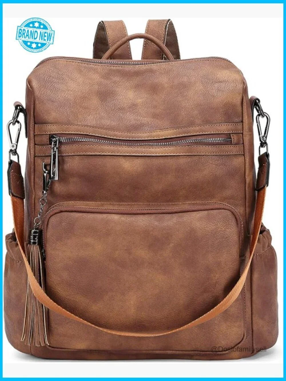 Large Leather Backpack Purse Convertible Shoulder Bag Tassel Detail Travel